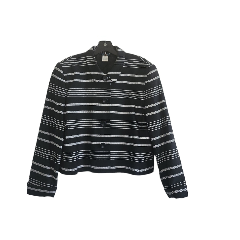 H&W Women's Black and White Striped Short Fully Lined Jacket Size 12